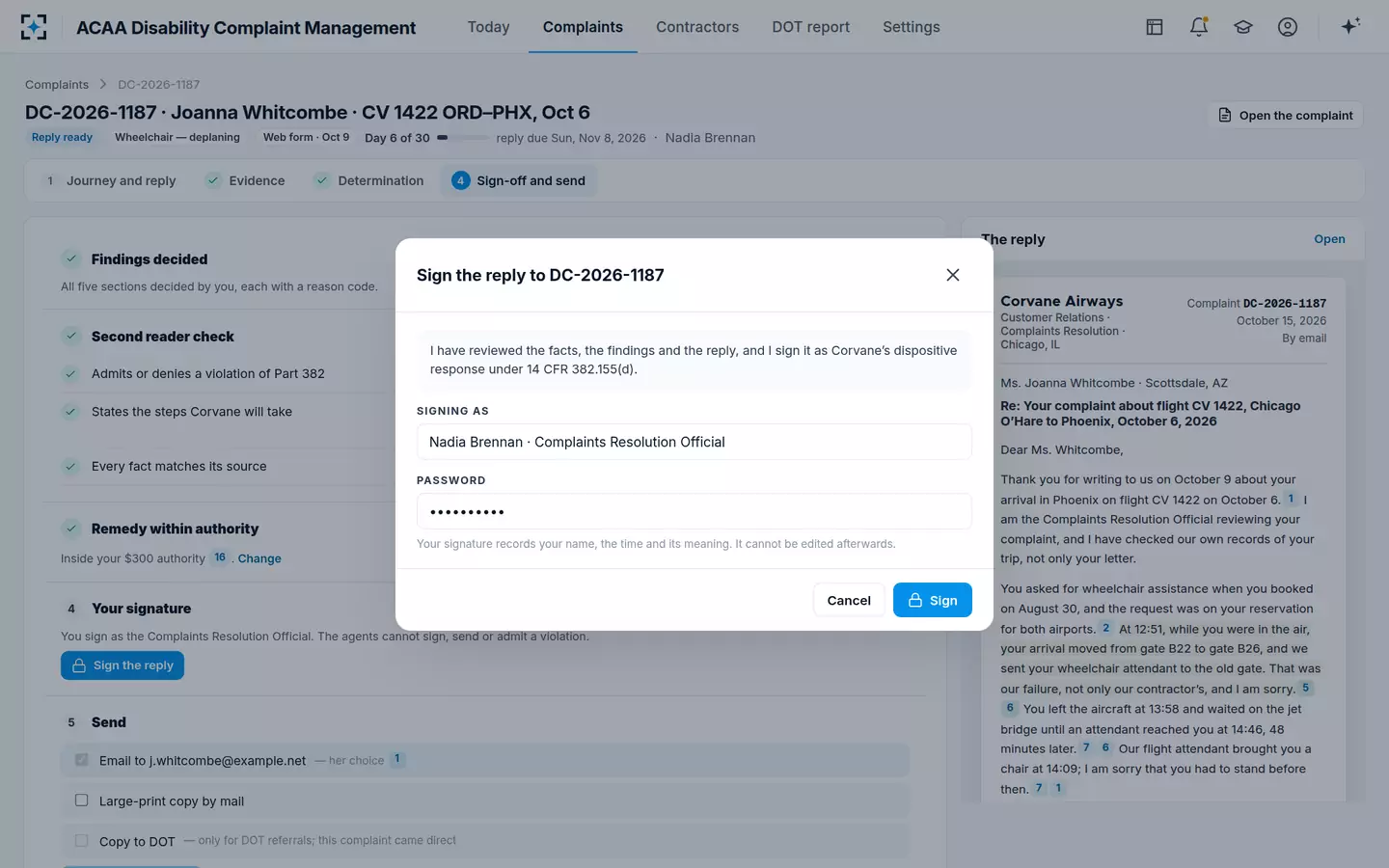 ACAA Disability Complaint Management — Sign-off