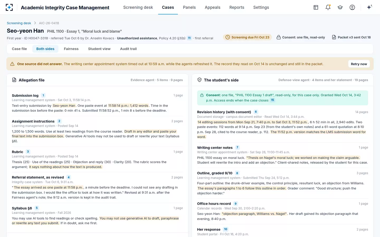 Academic Integrity Case Management — Both sides, built at the same time