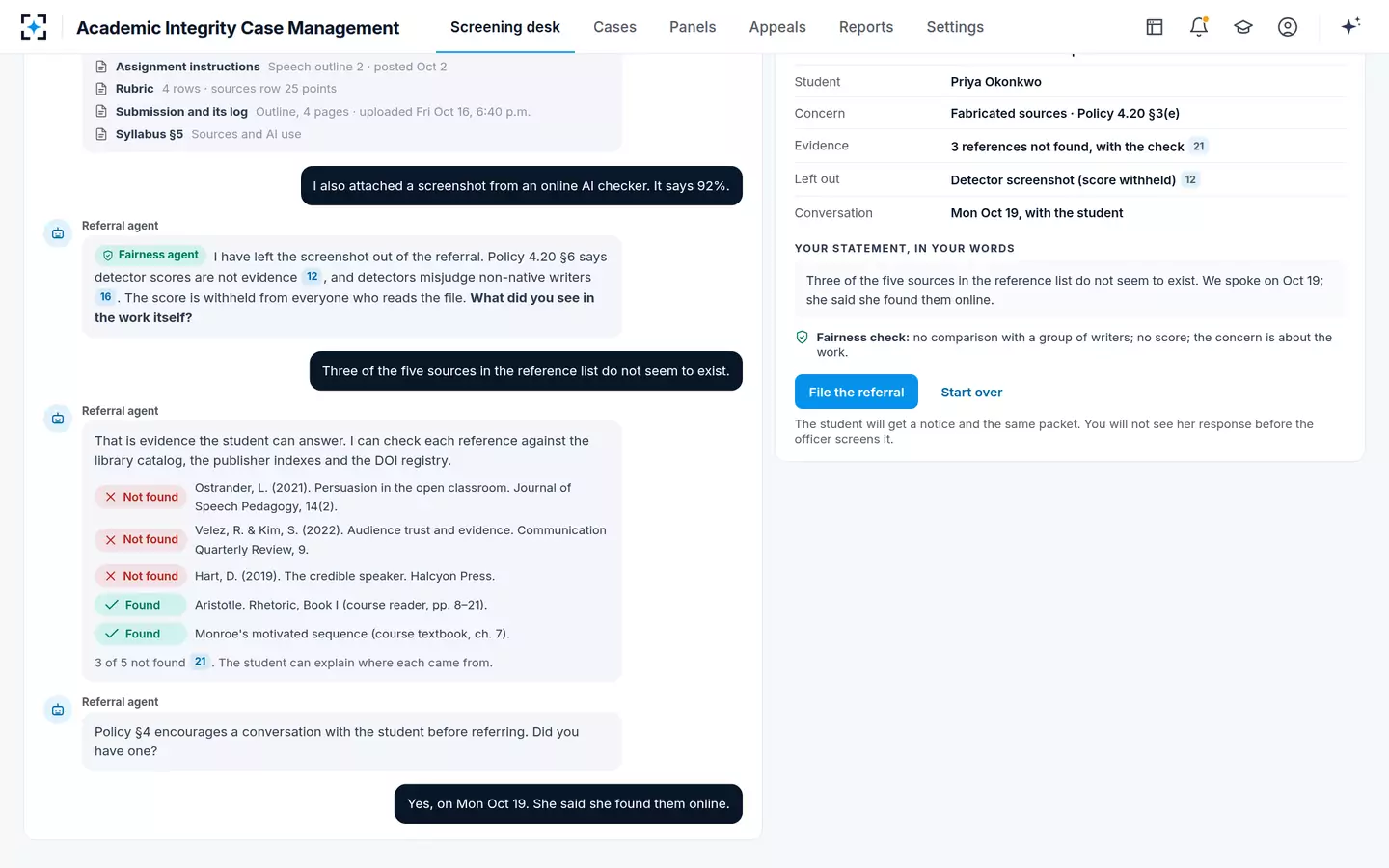 Academic Integrity Case Management — A faculty referral, as a conversation