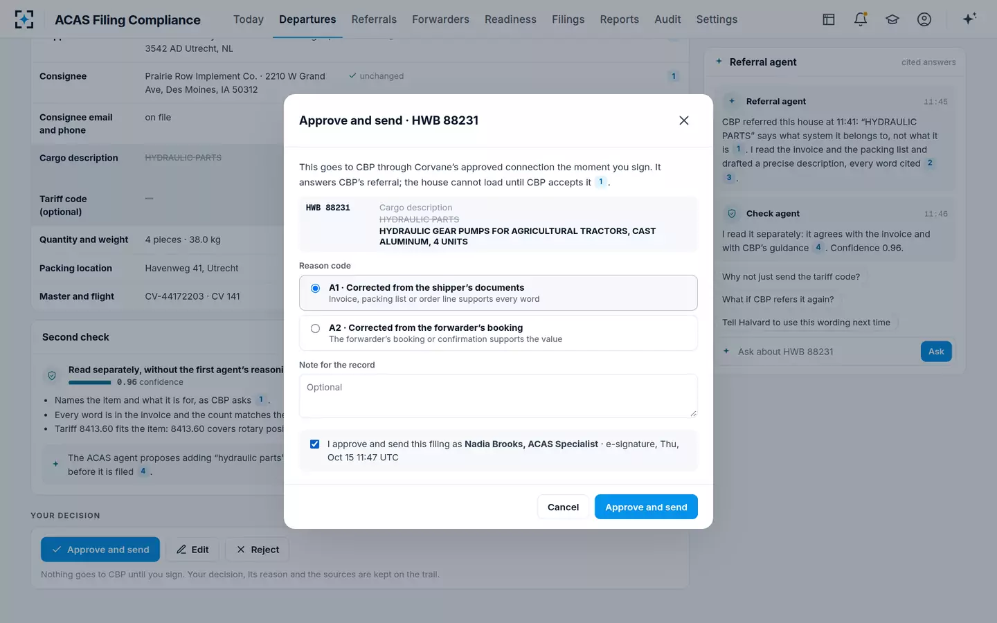 ACAS Filing Compliance — Approve and sign