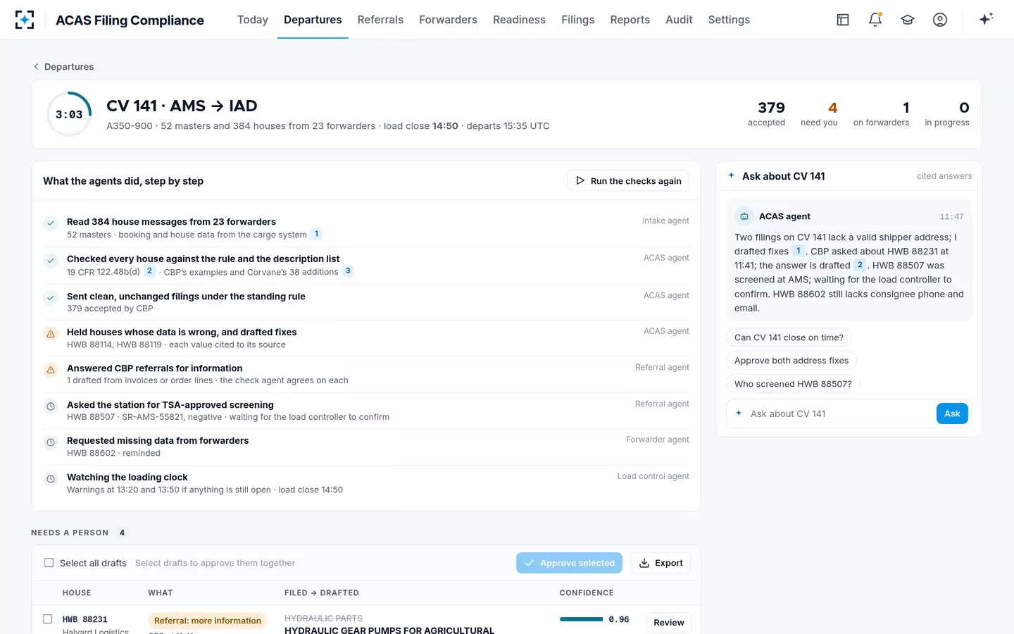 ACAS Filing Compliance — One flight, step by step