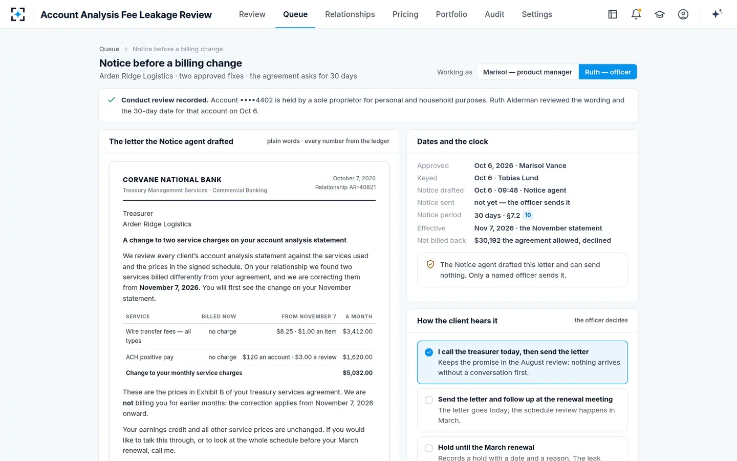 Account Analysis Fee Leakage Review — The client hears it from their own officer, thirty days ahead