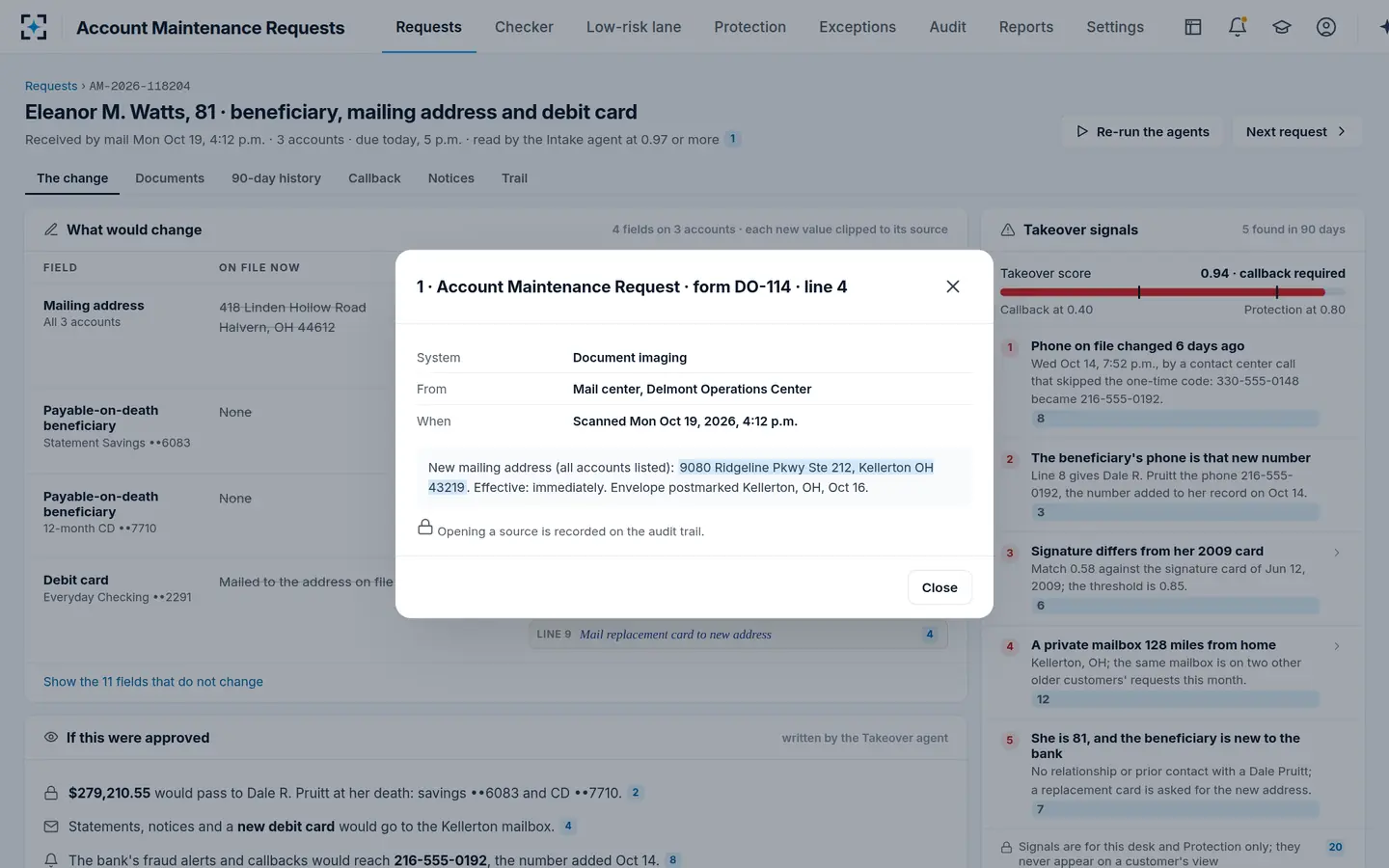 Account Maintenance Requests — Every value opens the line of the form it came from