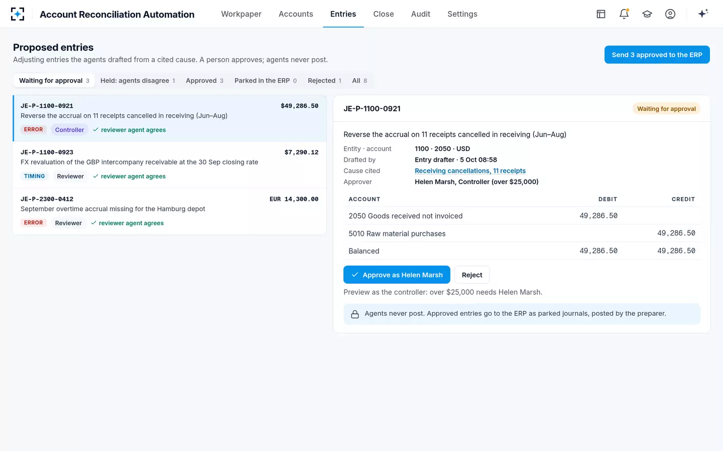 Account Reconciliation Automation — Proposed entries