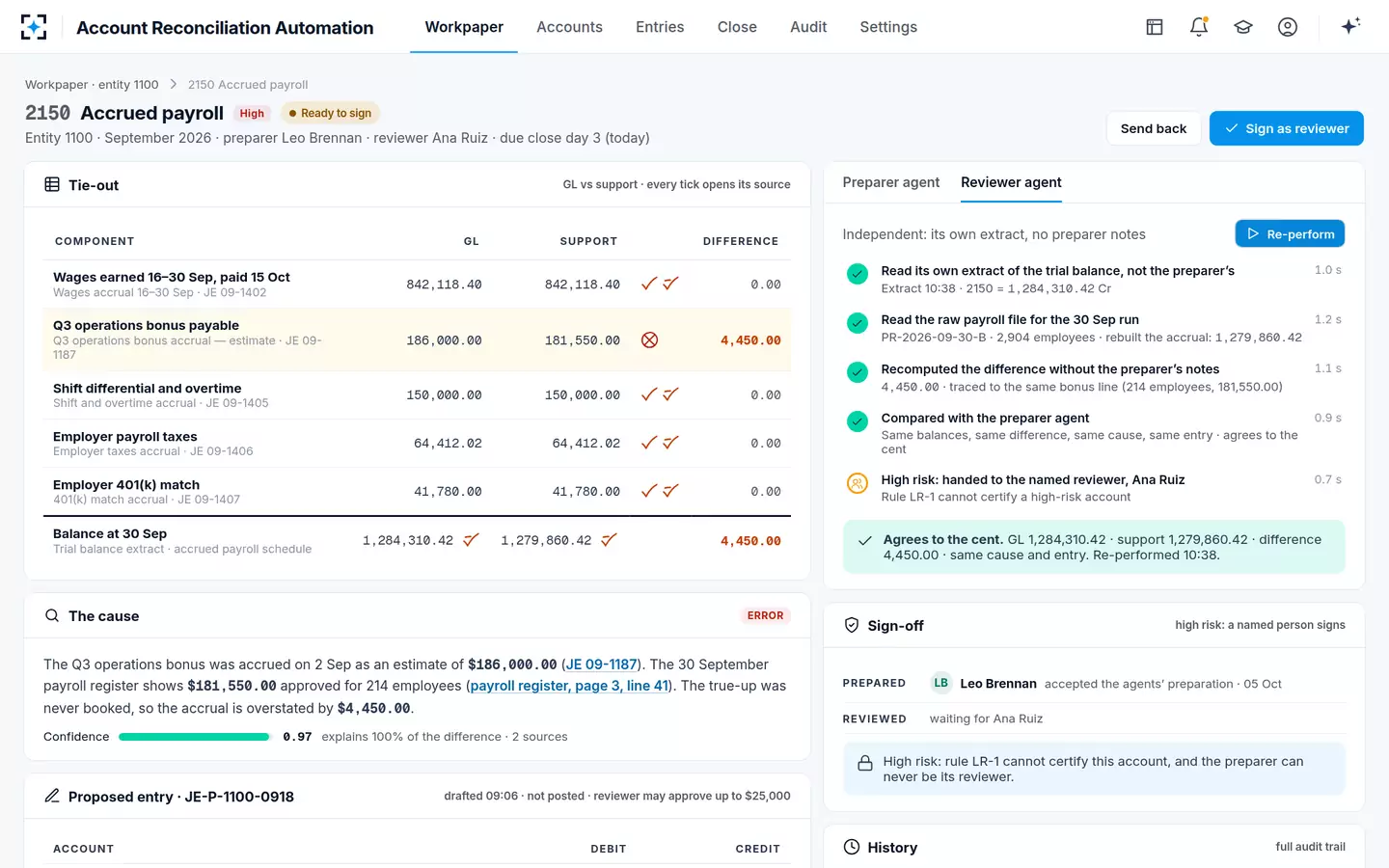 Account Reconciliation Automation — The second agent re-performs it