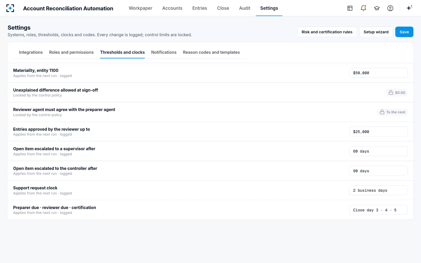 Account Reconciliation Automation — Thresholds and clocks
