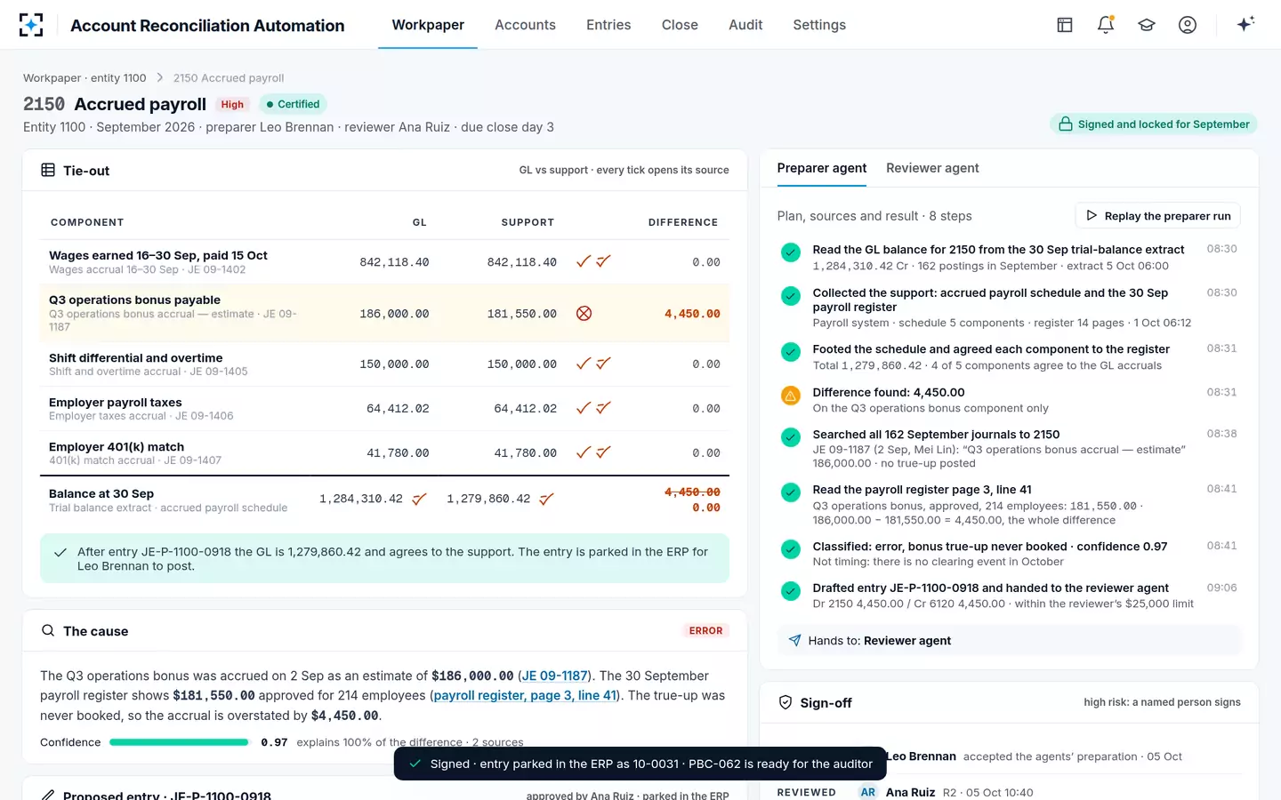 Account Reconciliation Automation — Signed and locked
