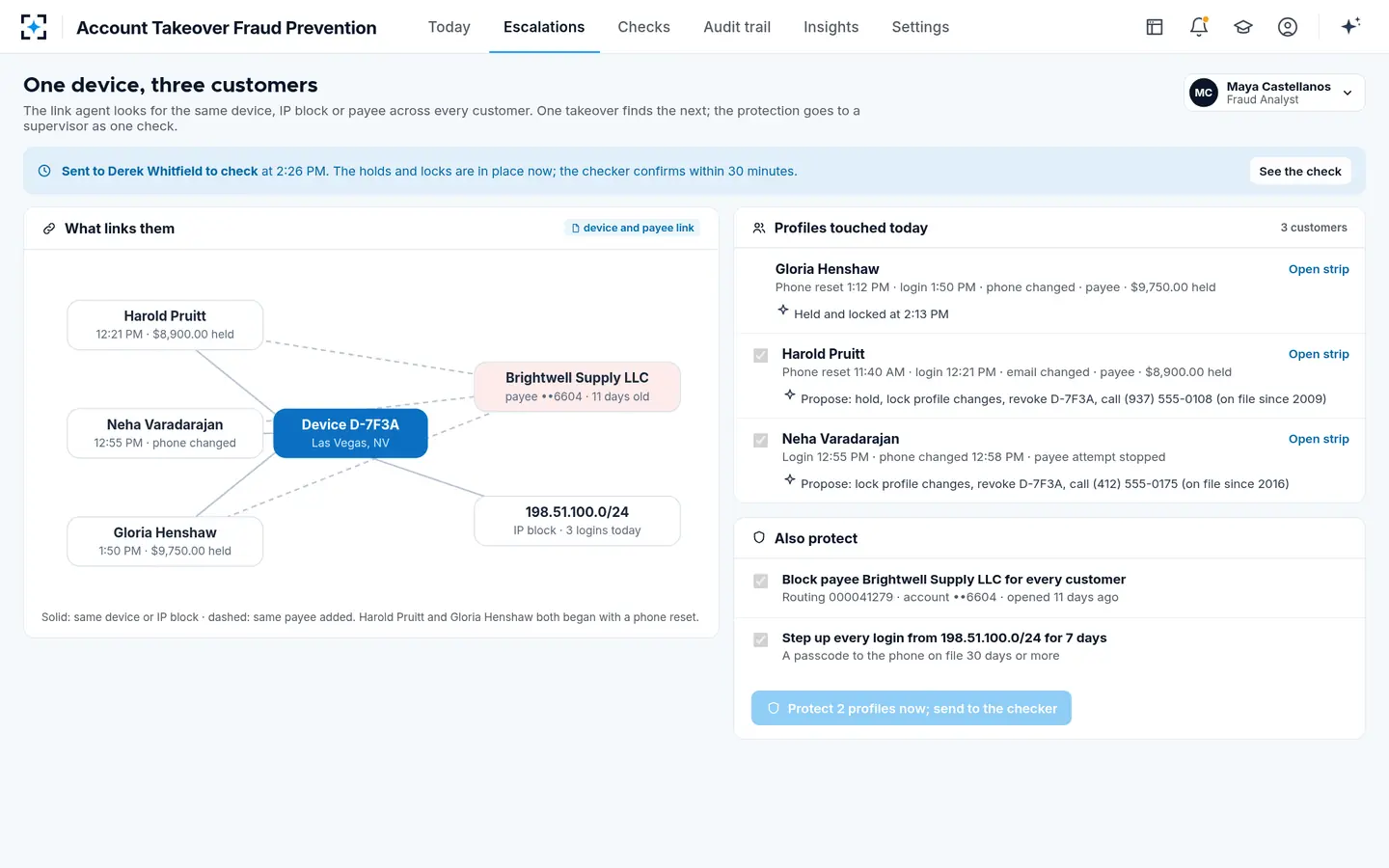 Account Takeover Fraud Prevention — One device, three customers