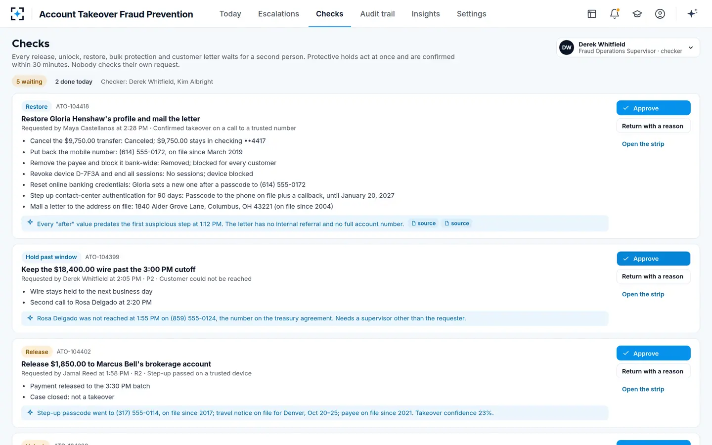 Account Takeover Fraud Prevention — The supervisor's checks