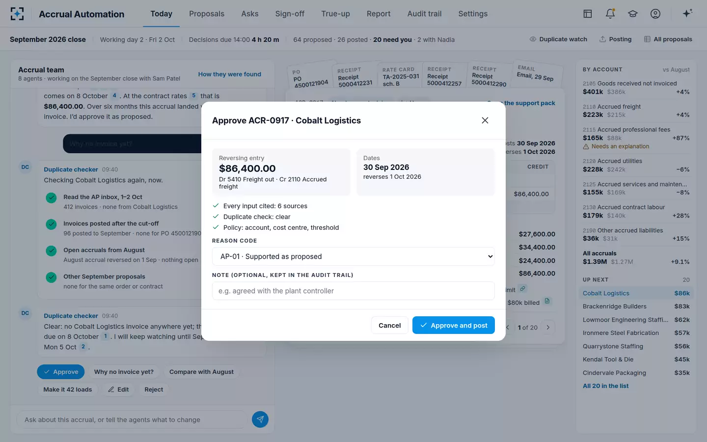 Accrual Automation — Approve with a reason code