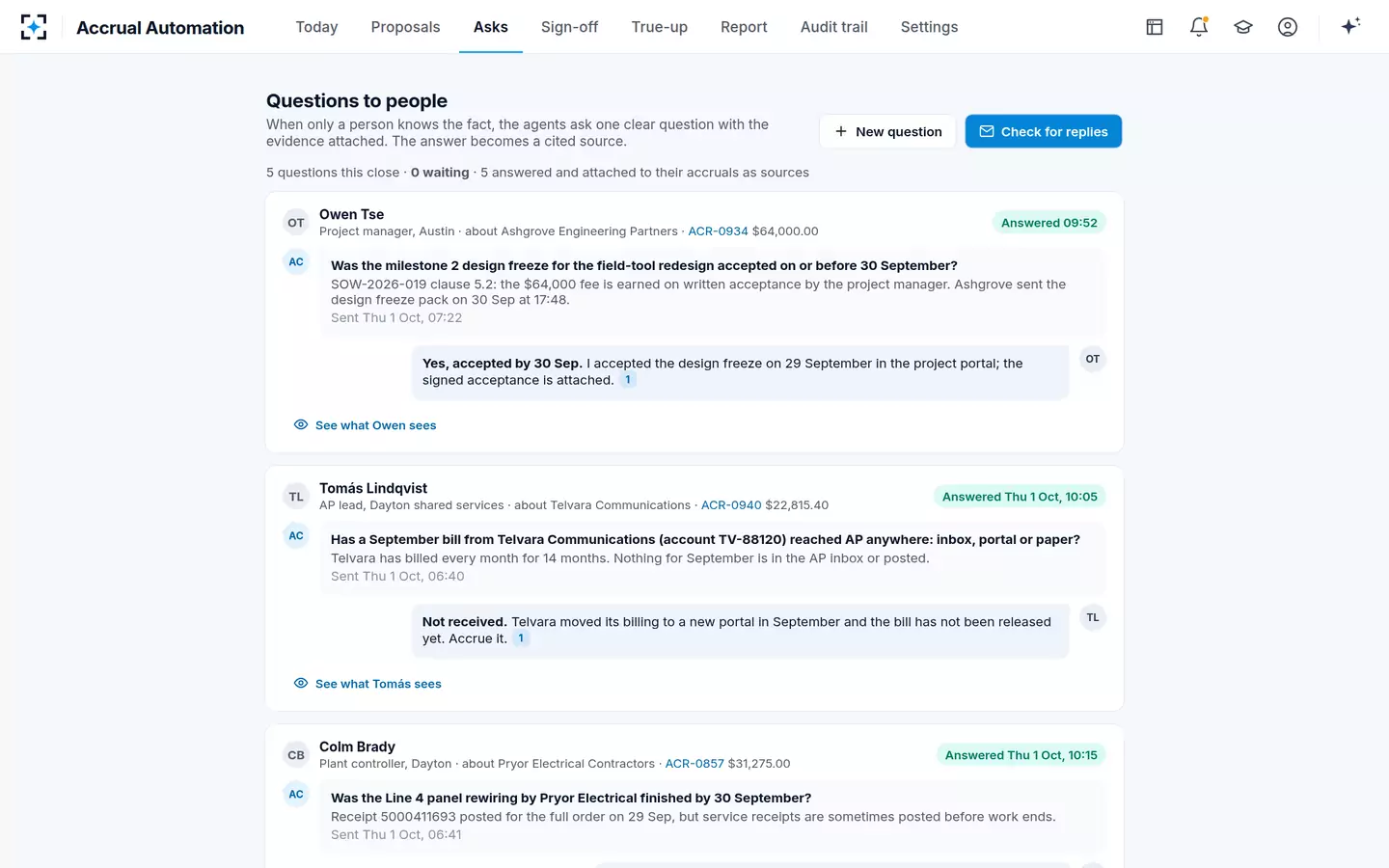 Accrual Automation — Questions to people