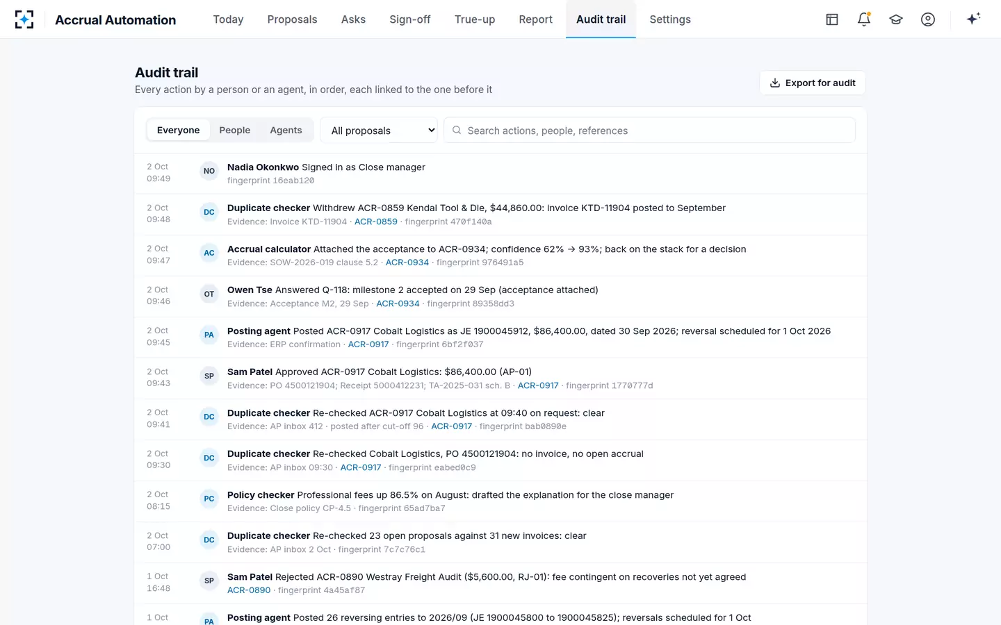 Accrual Automation — Audit trail