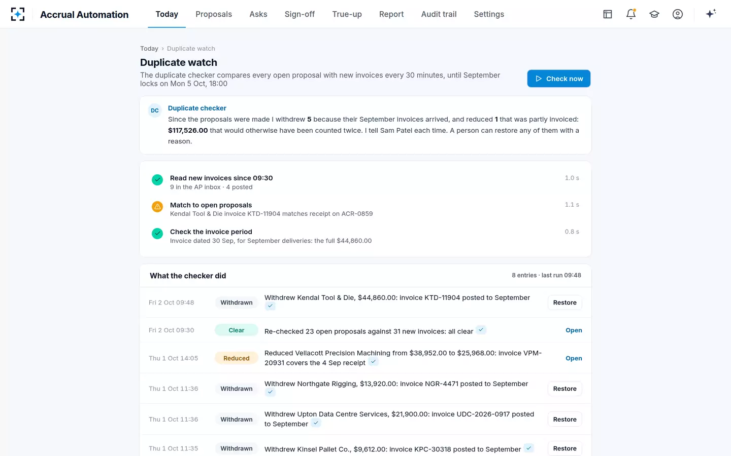 Accrual Automation — Duplicate watch