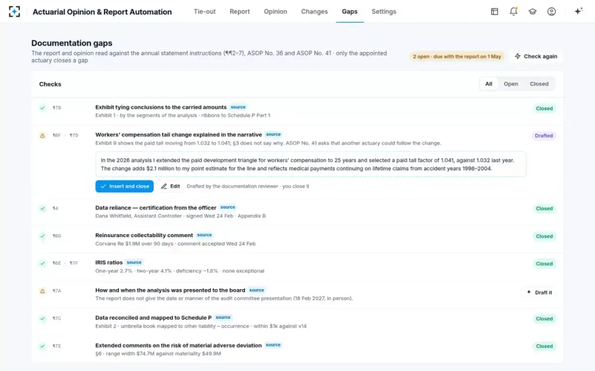 Actuarial Opinion & Report Automation — Documentation gaps
