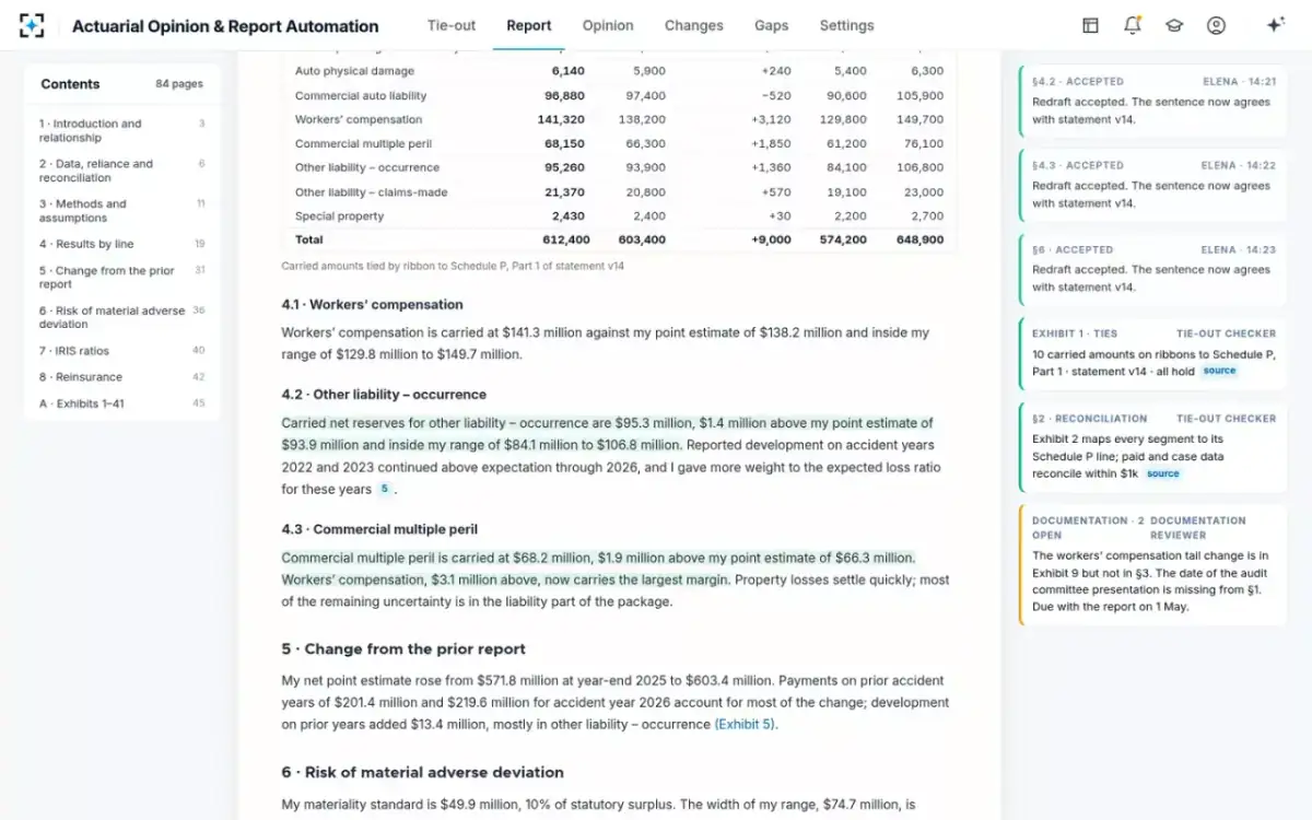 Actuarial Opinion & Report Automation — The report, agreeing again