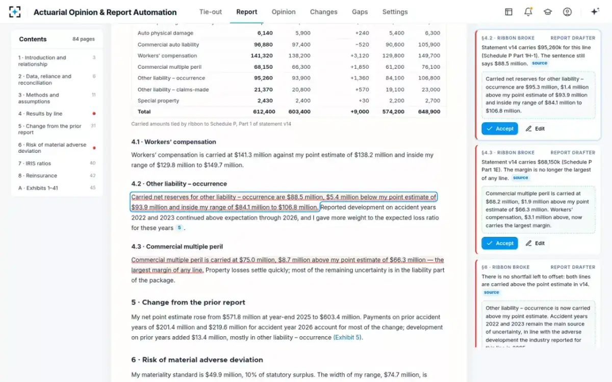 Actuarial Opinion & Report Automation — Redrafts in the margin