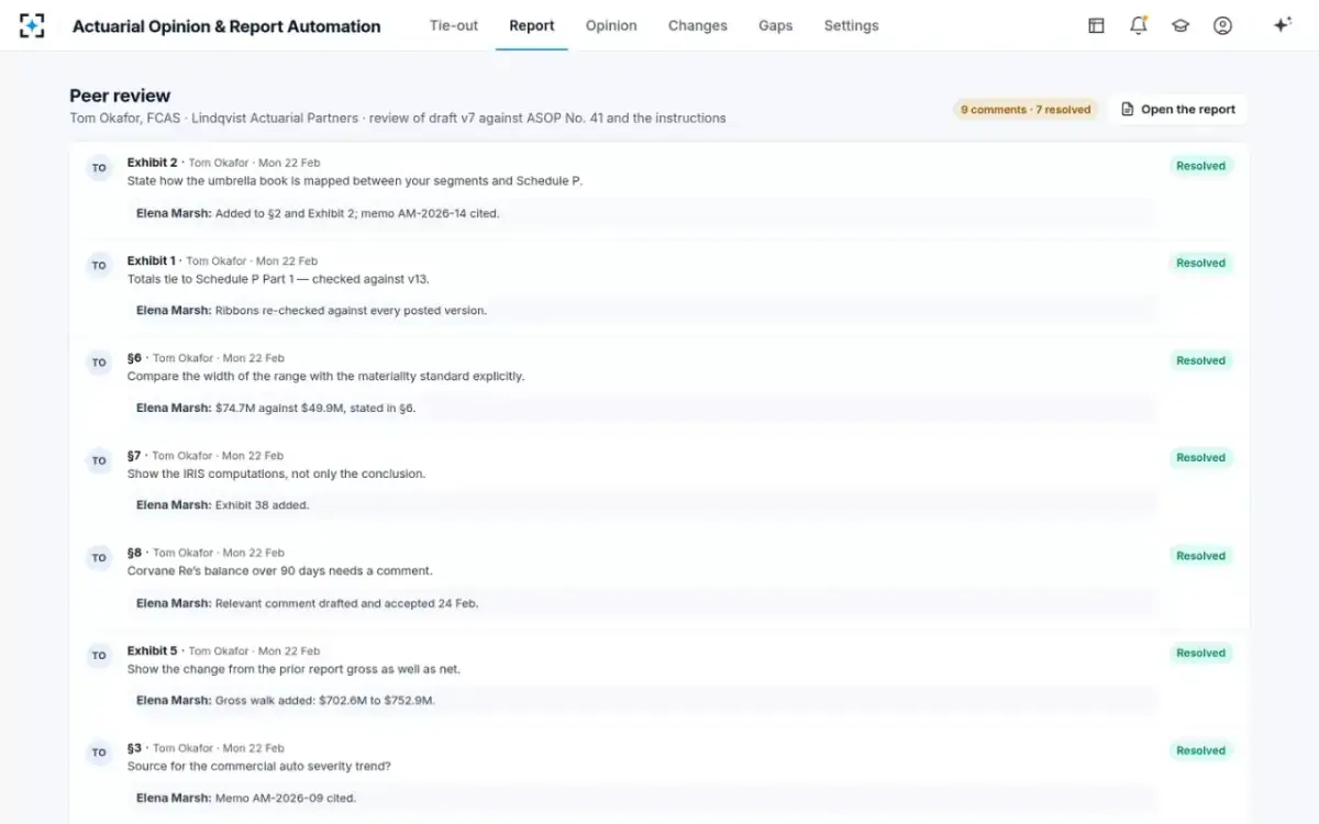 Actuarial Opinion & Report Automation — Peer review