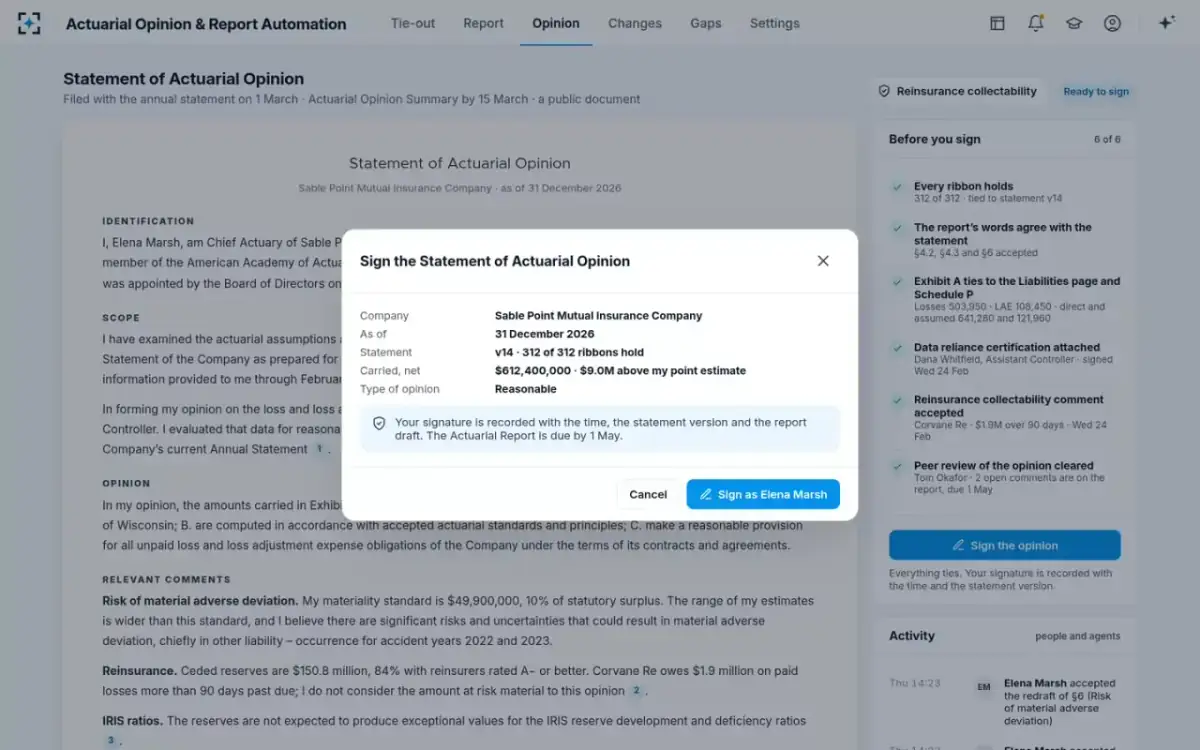 Actuarial Opinion & Report Automation — Signing the opinion