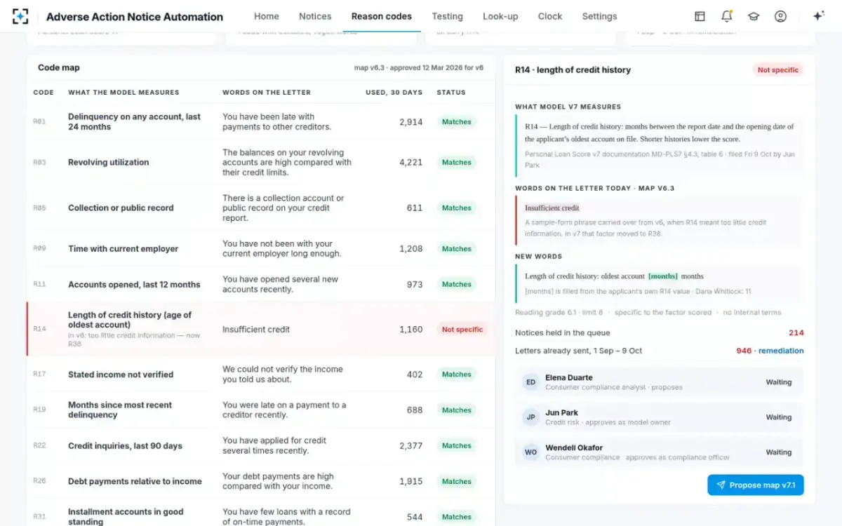 Adverse Action Notice Automation — The reason-code map
