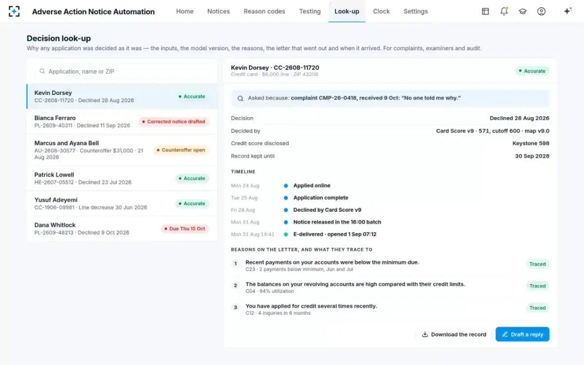 Adverse Action Notice Automation — Decision look-up