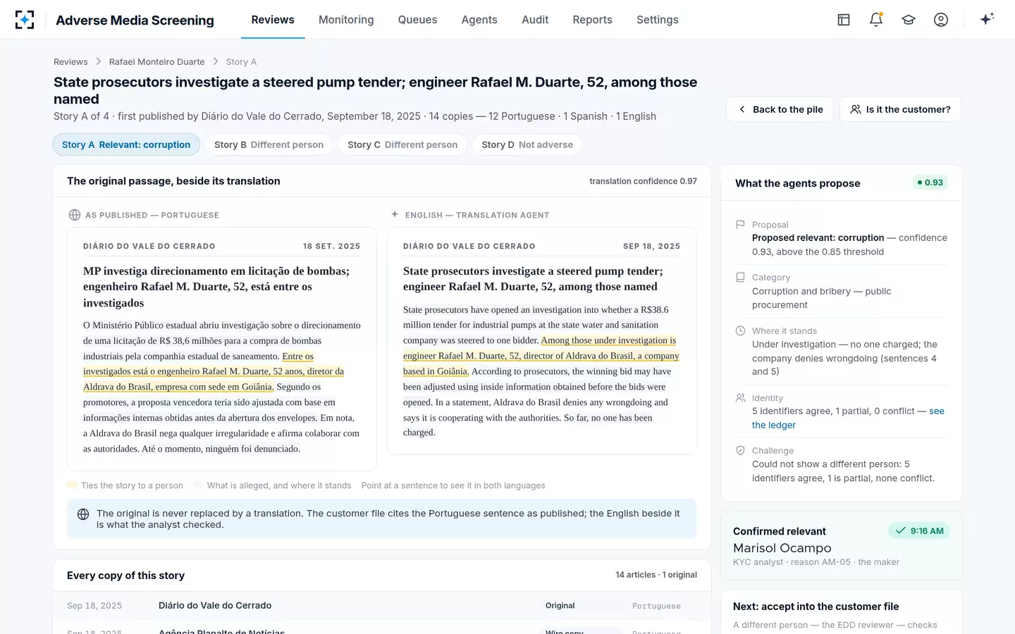 Adverse Media Screening — Relevance confirmed