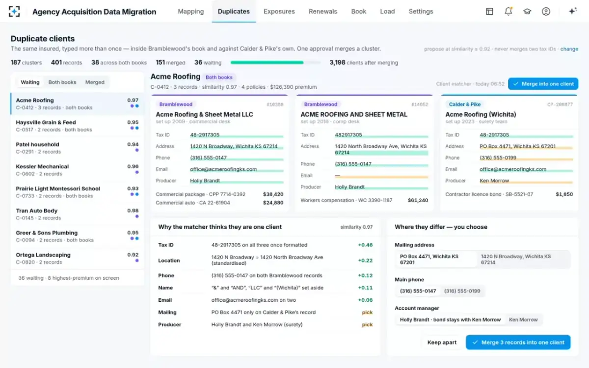 Agency Acquisition Data Migration — Duplicate clients