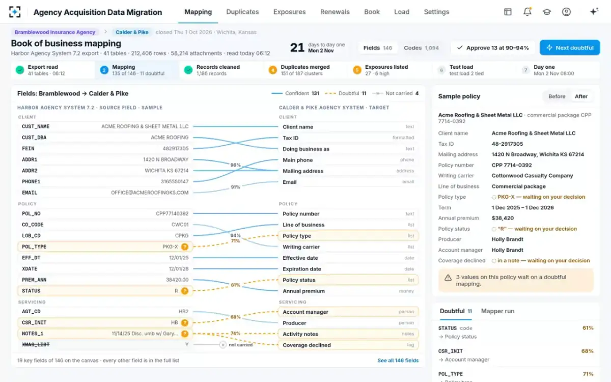 Agency Acquisition Data Migration — The mapping canvas