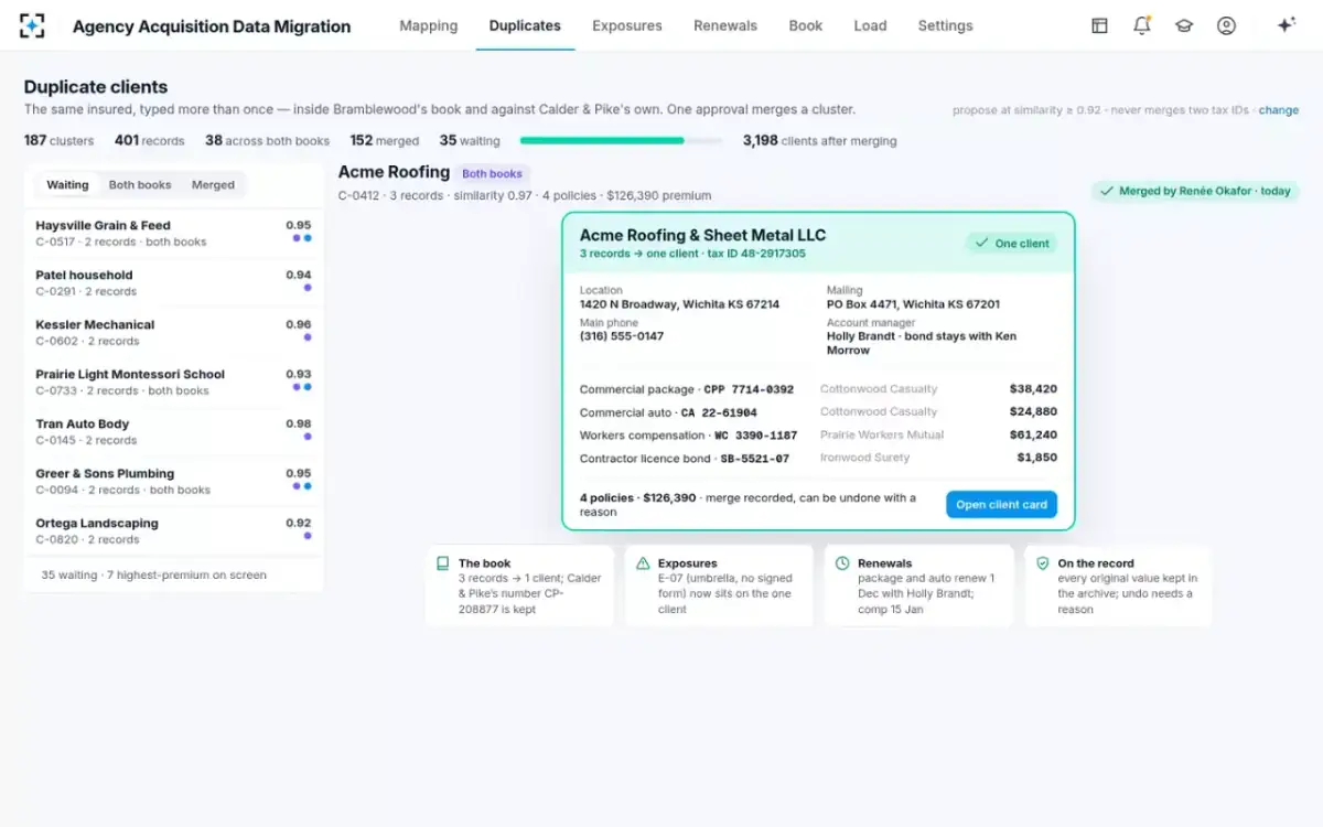 Agency Acquisition Data Migration — Three records, one client