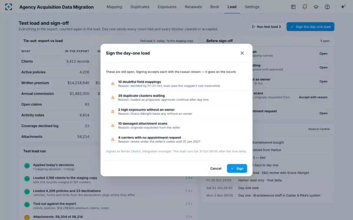 Agency Acquisition Data Migration — Signing the day-one load