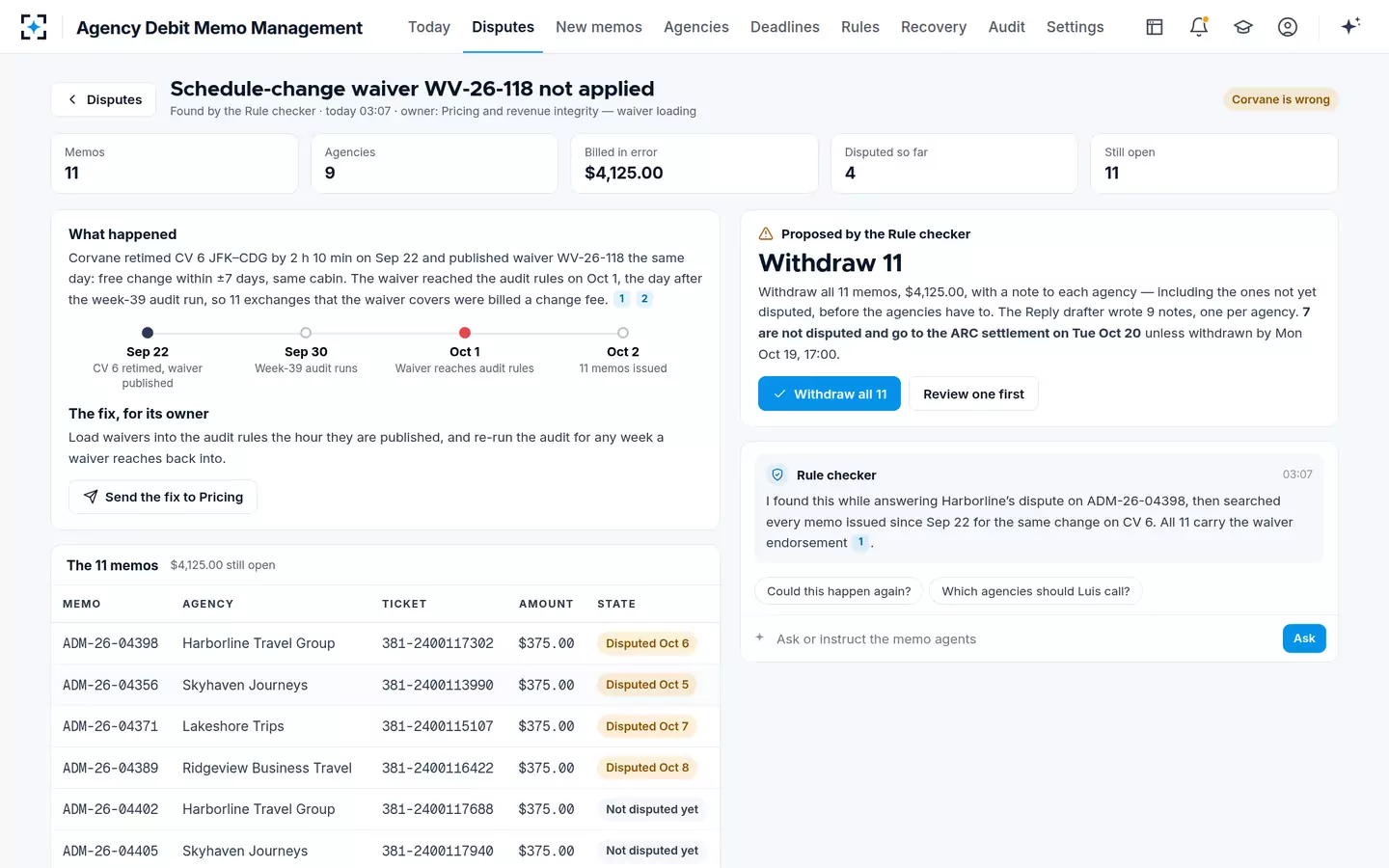 Agency Debit Memo Management — One cause, every memo