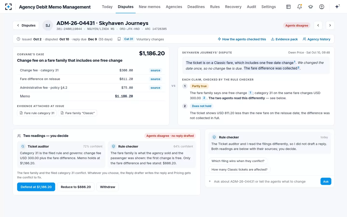 Agency Debit Memo Management — Agents disagree