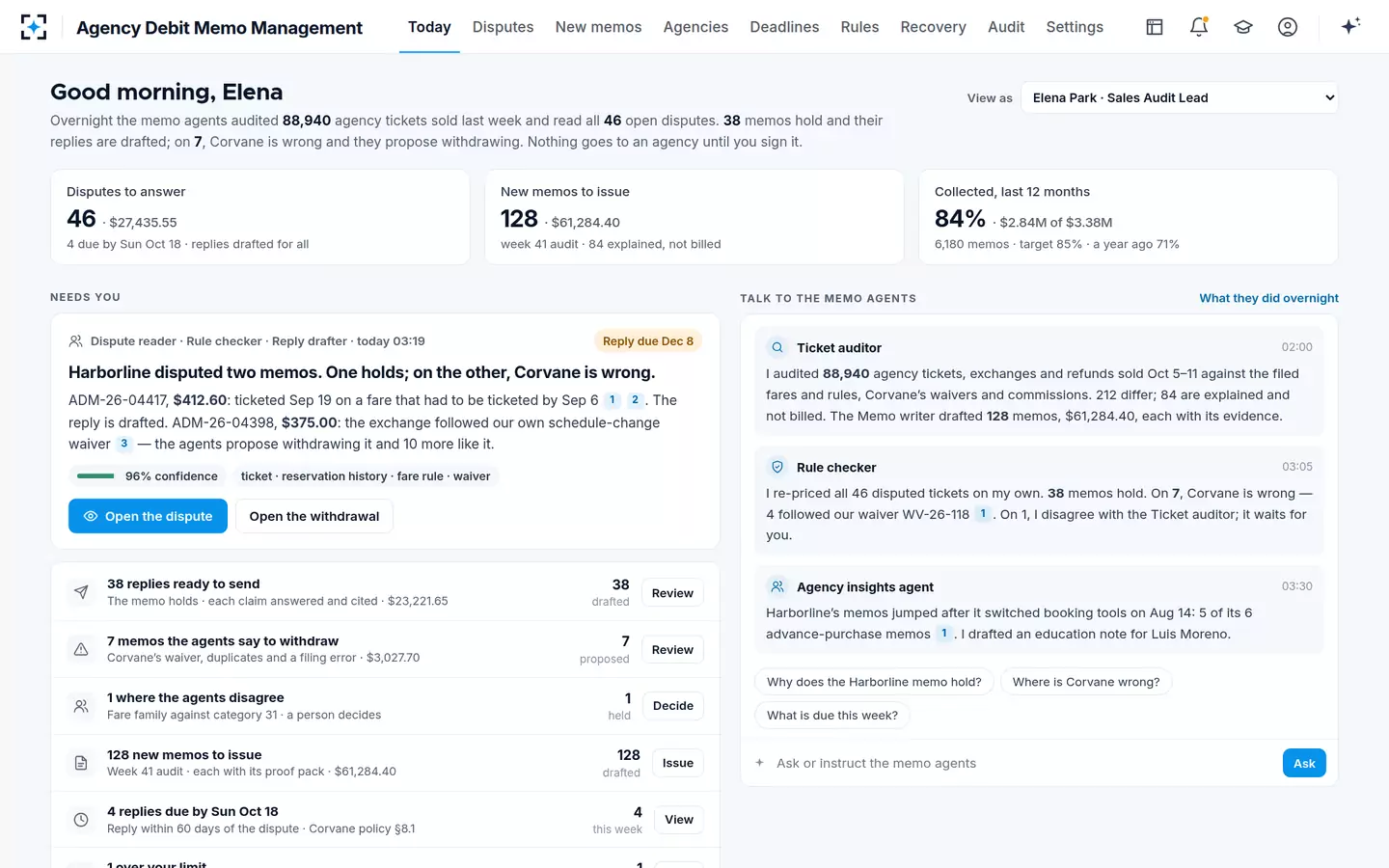Agency Debit Memo Management — Today