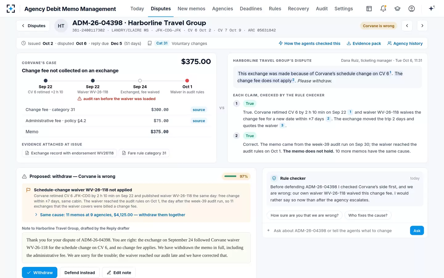 Agency Debit Memo Management — When the airline is wrong