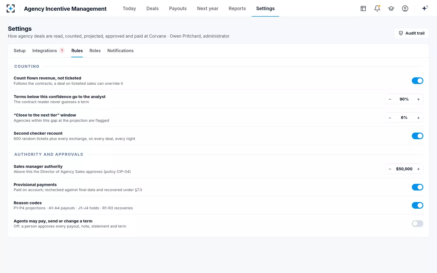 Agency Incentive Management — Your rules