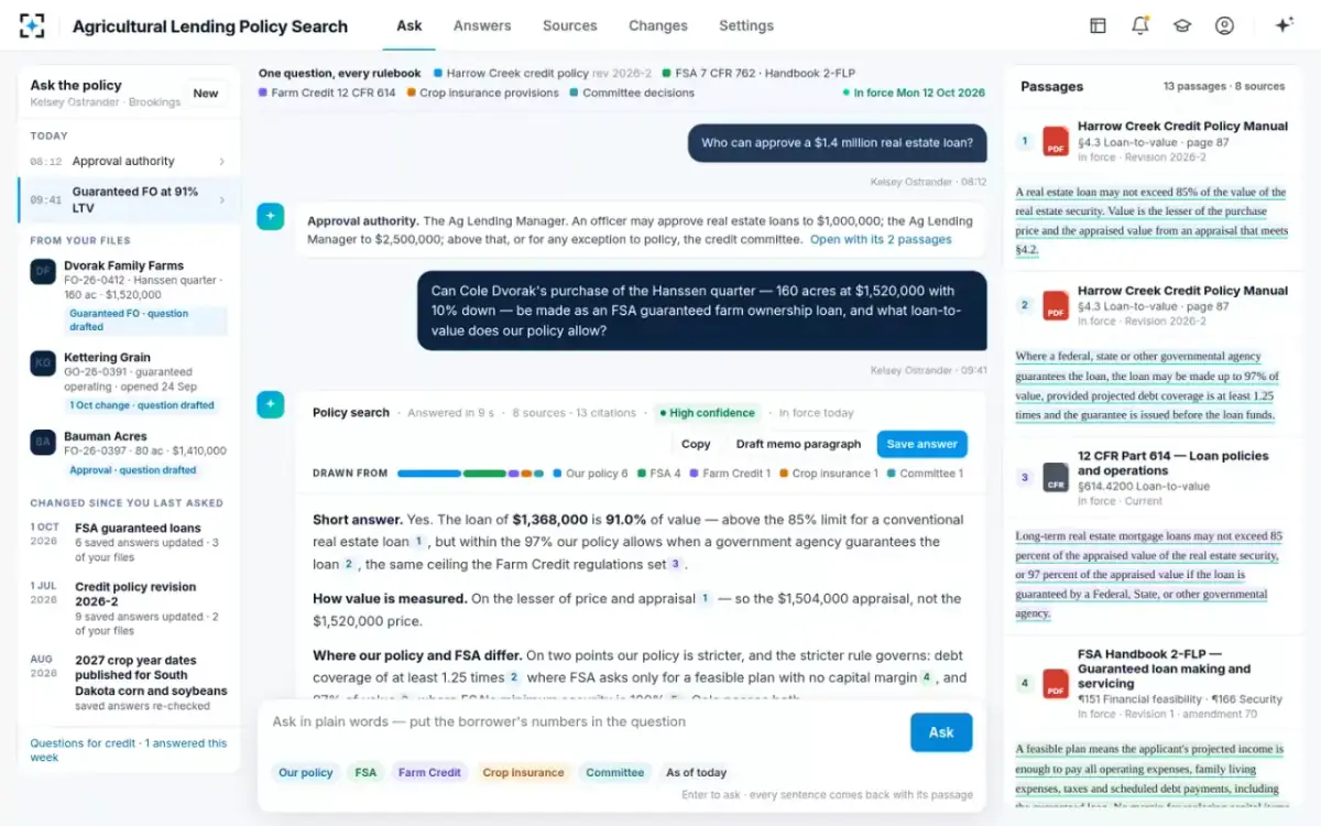Agricultural Lending Policy Search — The cited answer