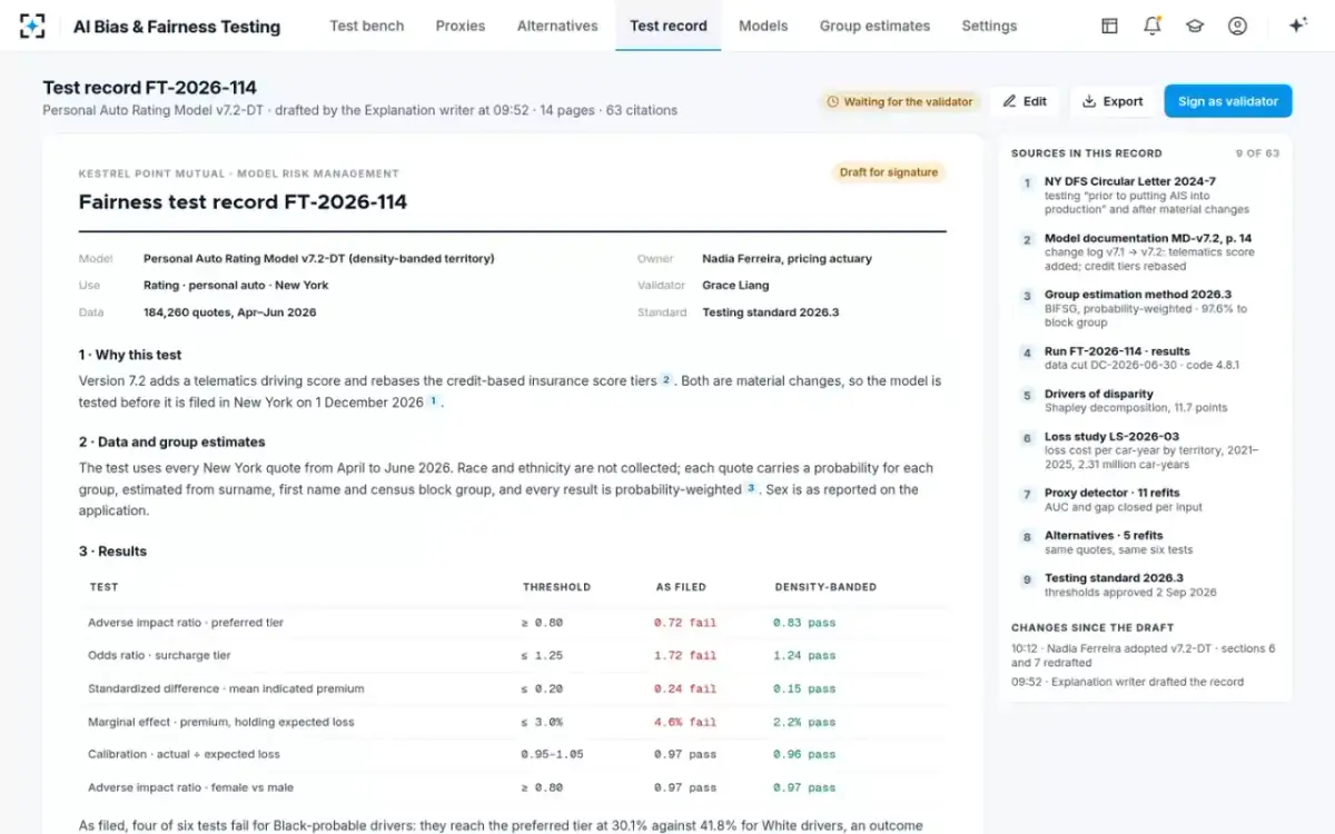 AI Bias & Fairness Testing — The test record