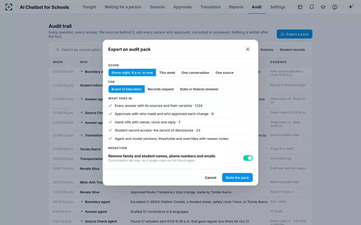 AI Chatbot for Schools — An audit pack for the board or a records request