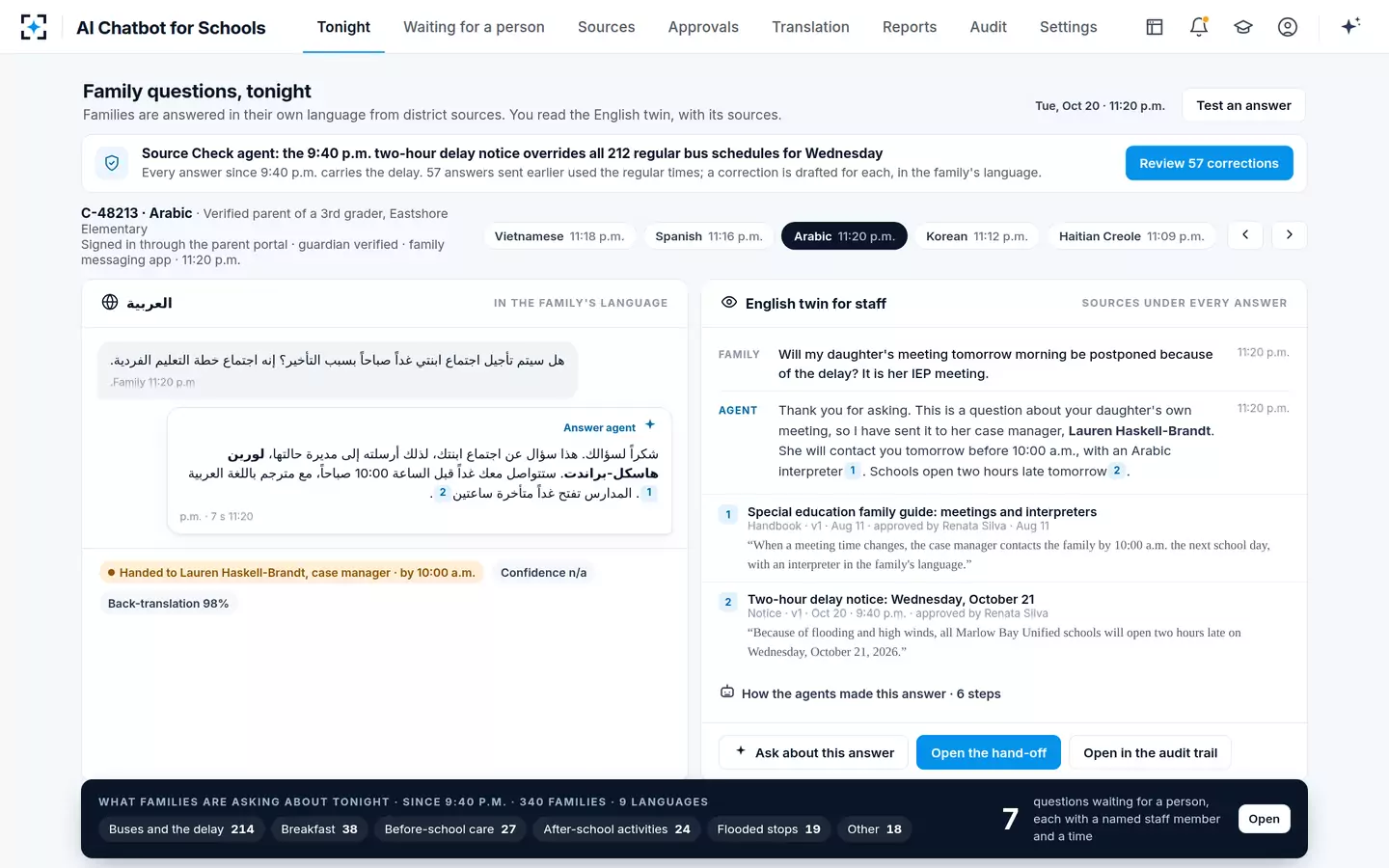 AI Chatbot for Schools — A special education question goes to a named person