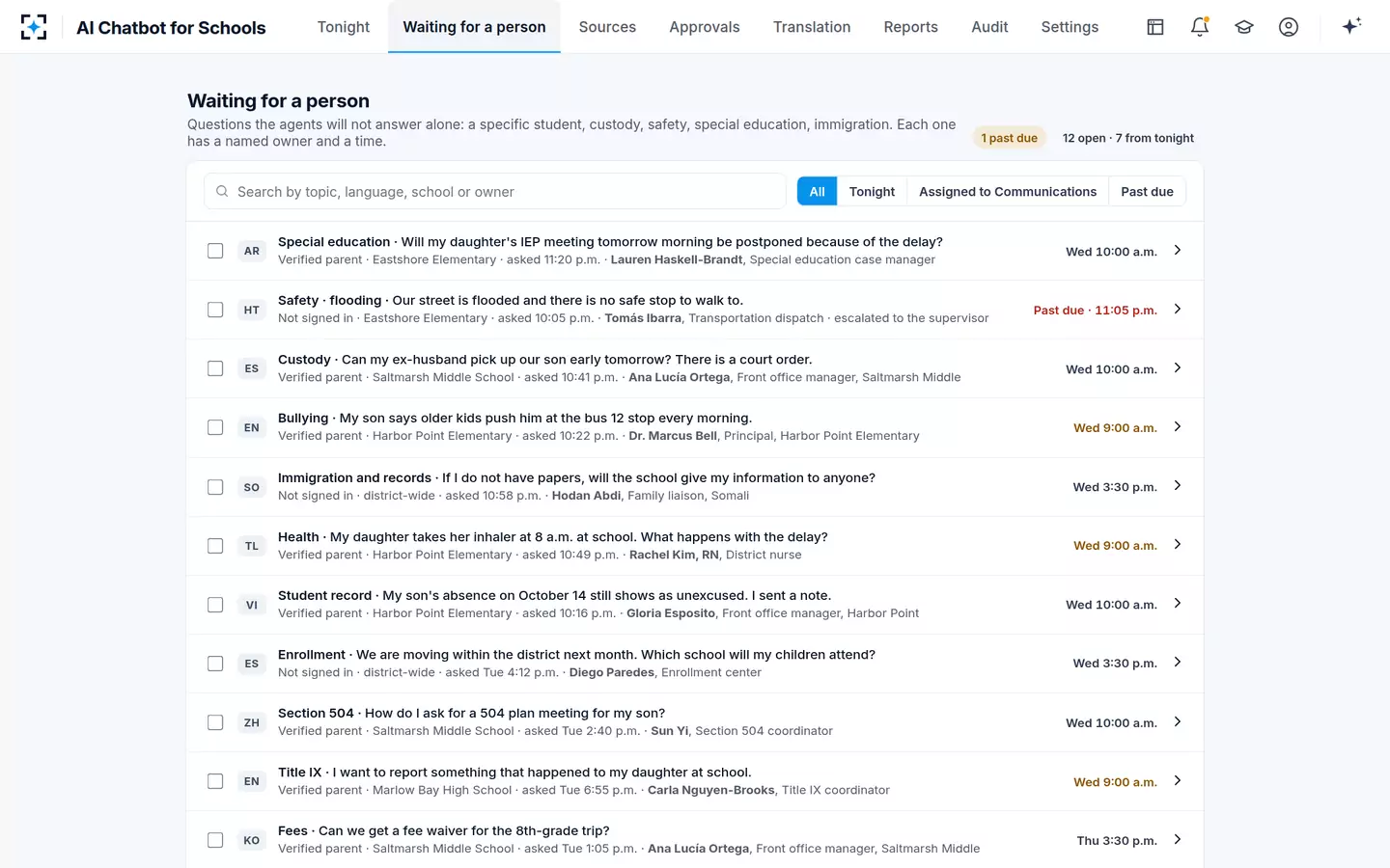 AI Chatbot for Schools — Every sensitive question has an owner and a clock