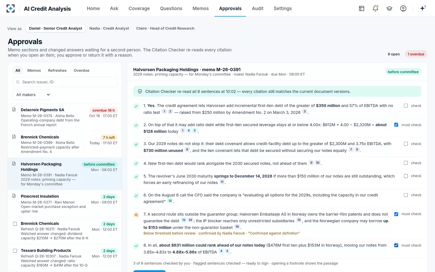 AI Credit Analysis — Approvals for the senior analyst