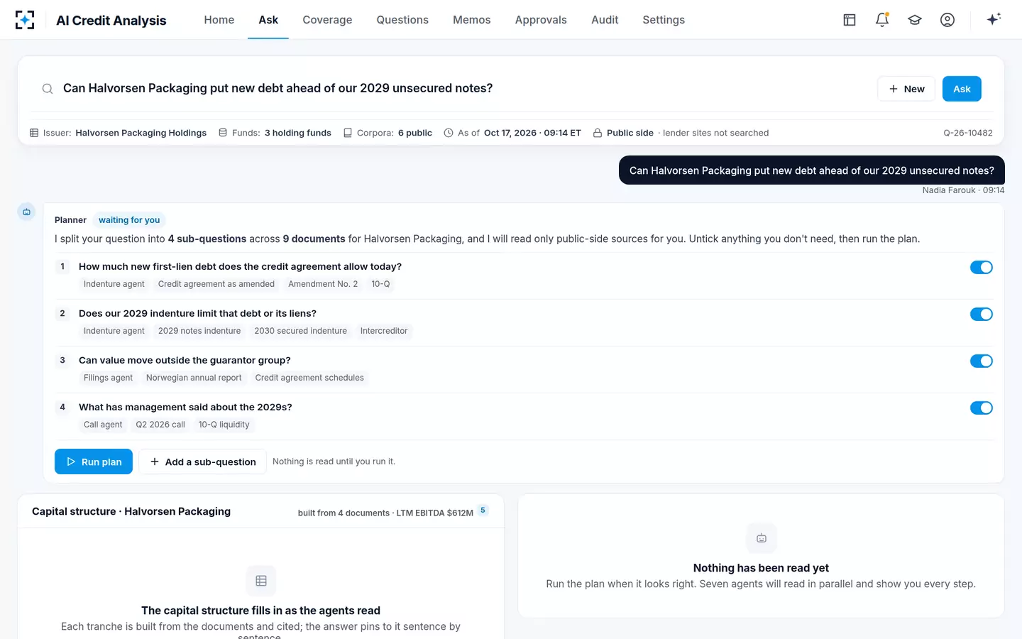 AI Credit Analysis — The plan, before anything is read