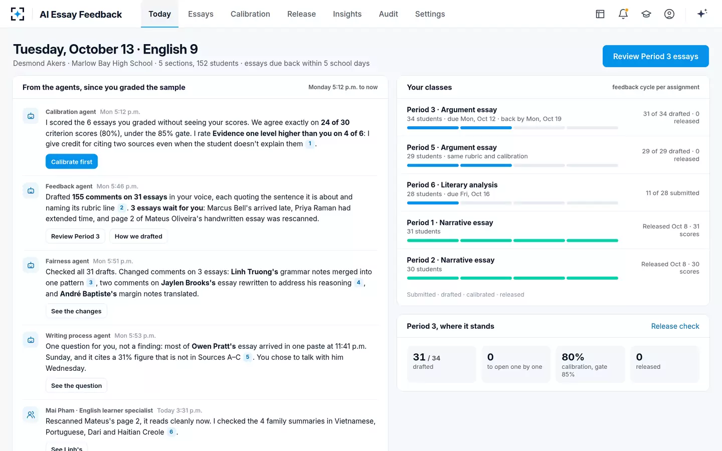 AI Essay Feedback — The agents' briefing for the teacher