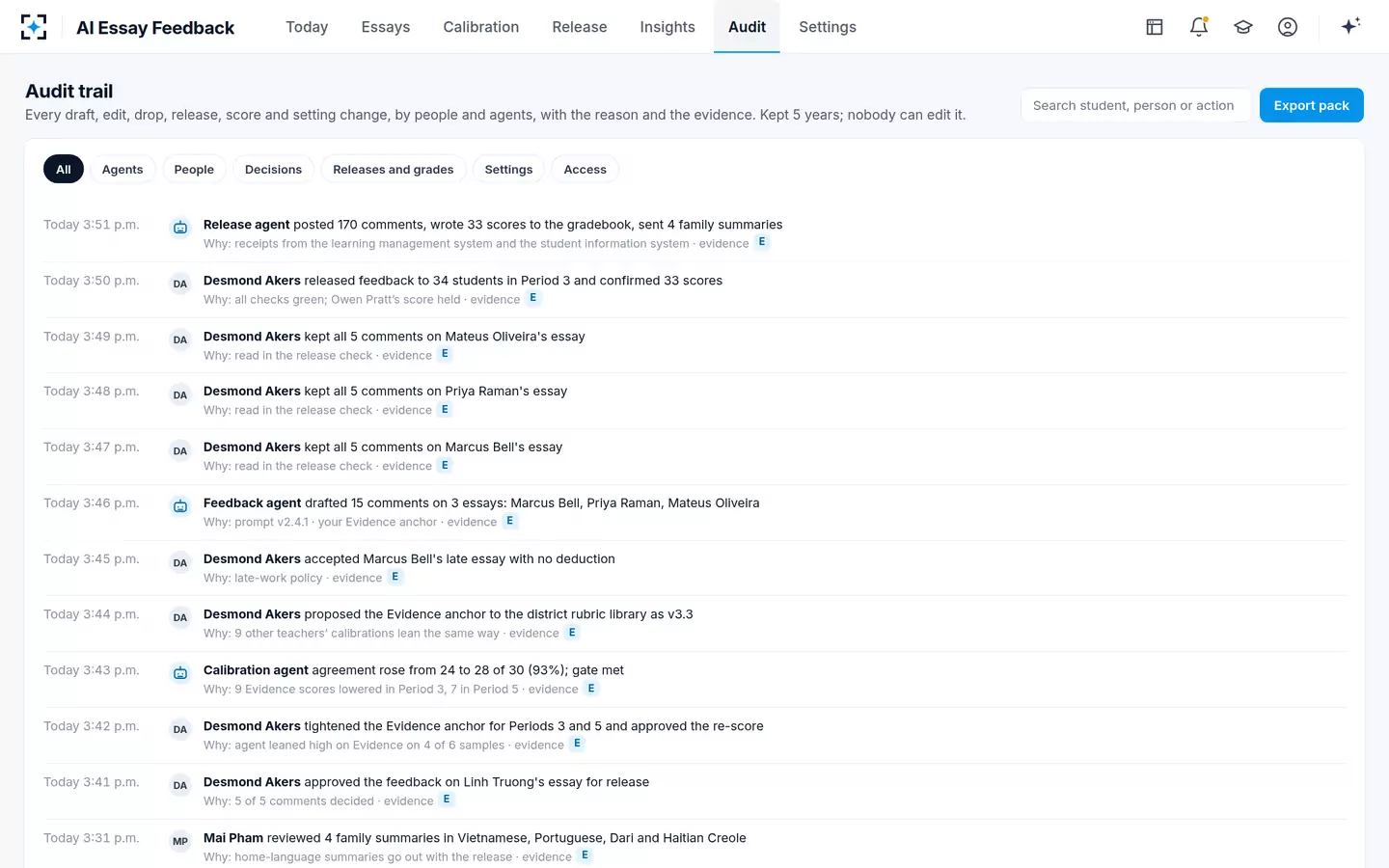 AI Essay Feedback — The audit trail and export pack