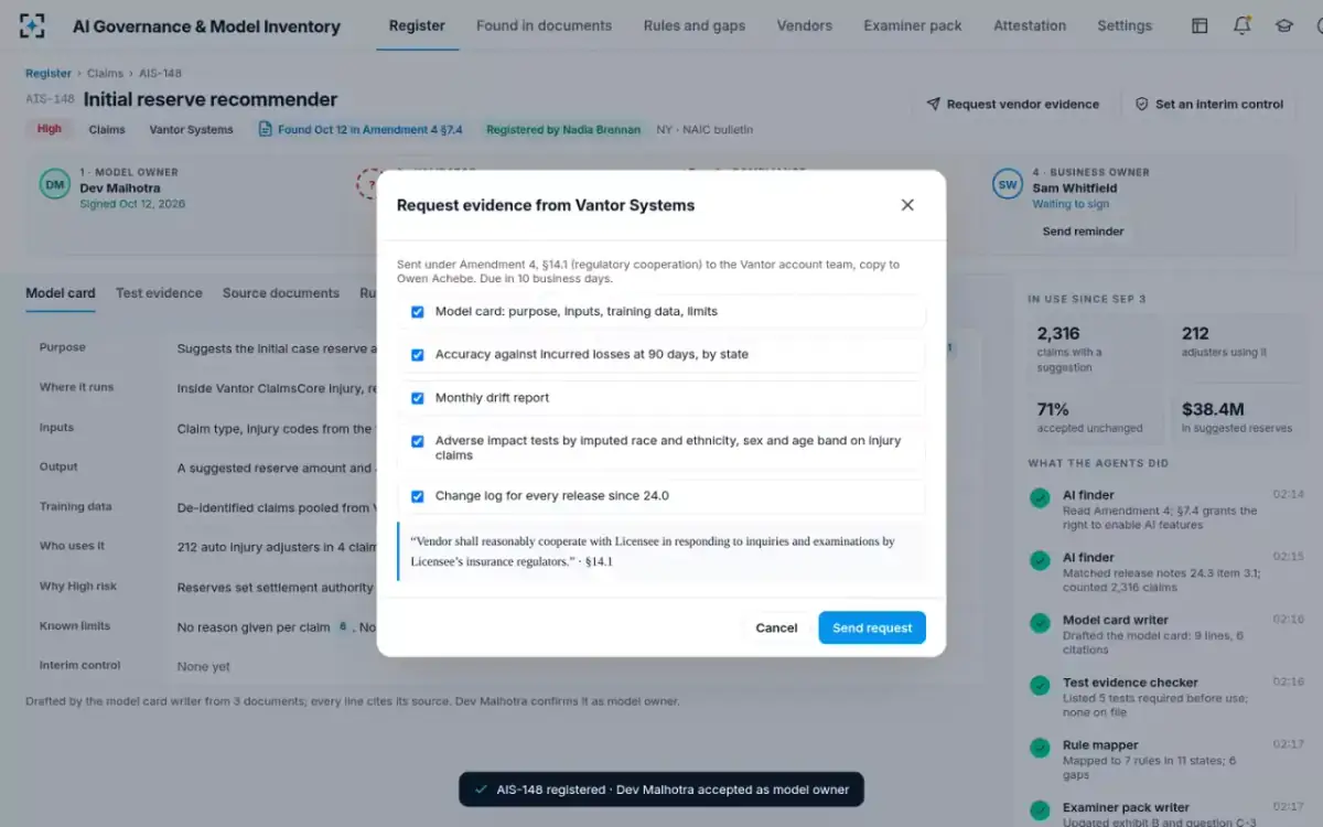 AI Governance & Model Inventory — Vendor evidence request