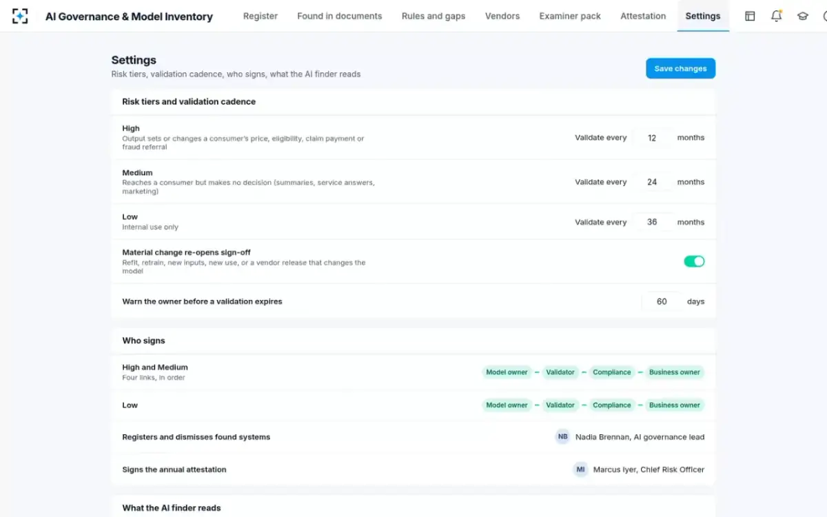 AI Governance & Model Inventory — Your policy, as settings