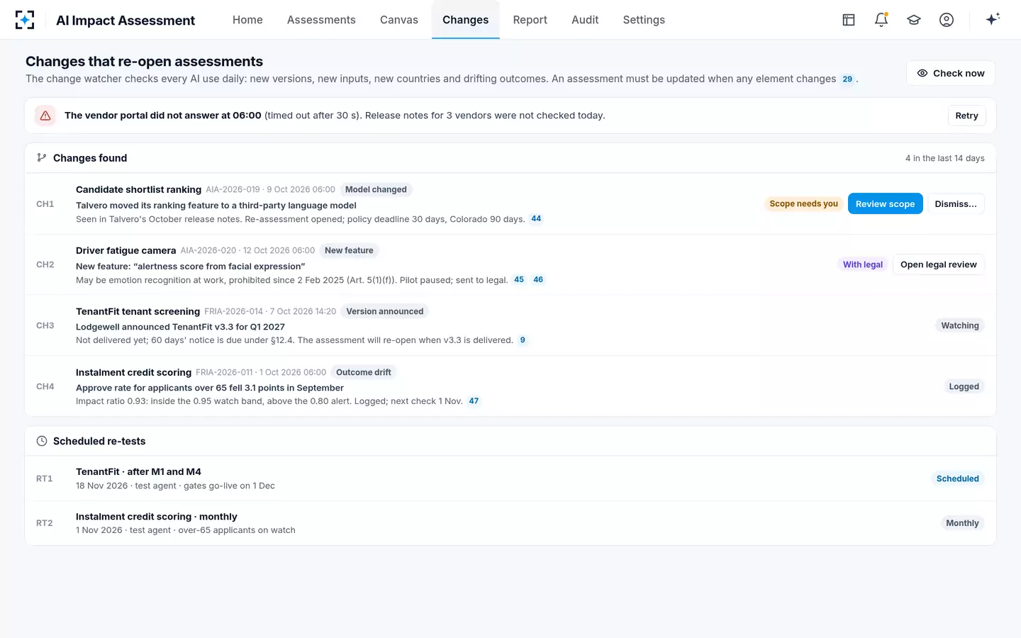 AI Impact Assessment — Changes that re-open assessments