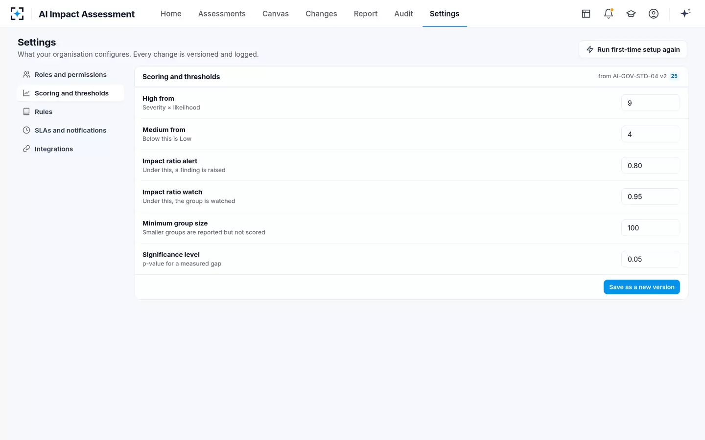 AI Impact Assessment — Your scale and thresholds