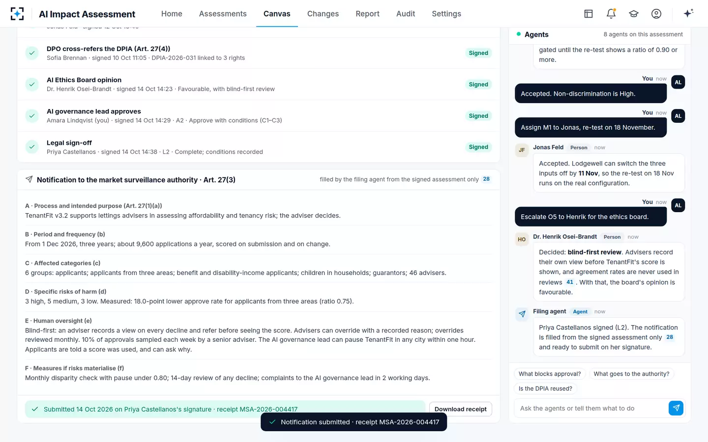 AI Impact Assessment — Sign-off and notification