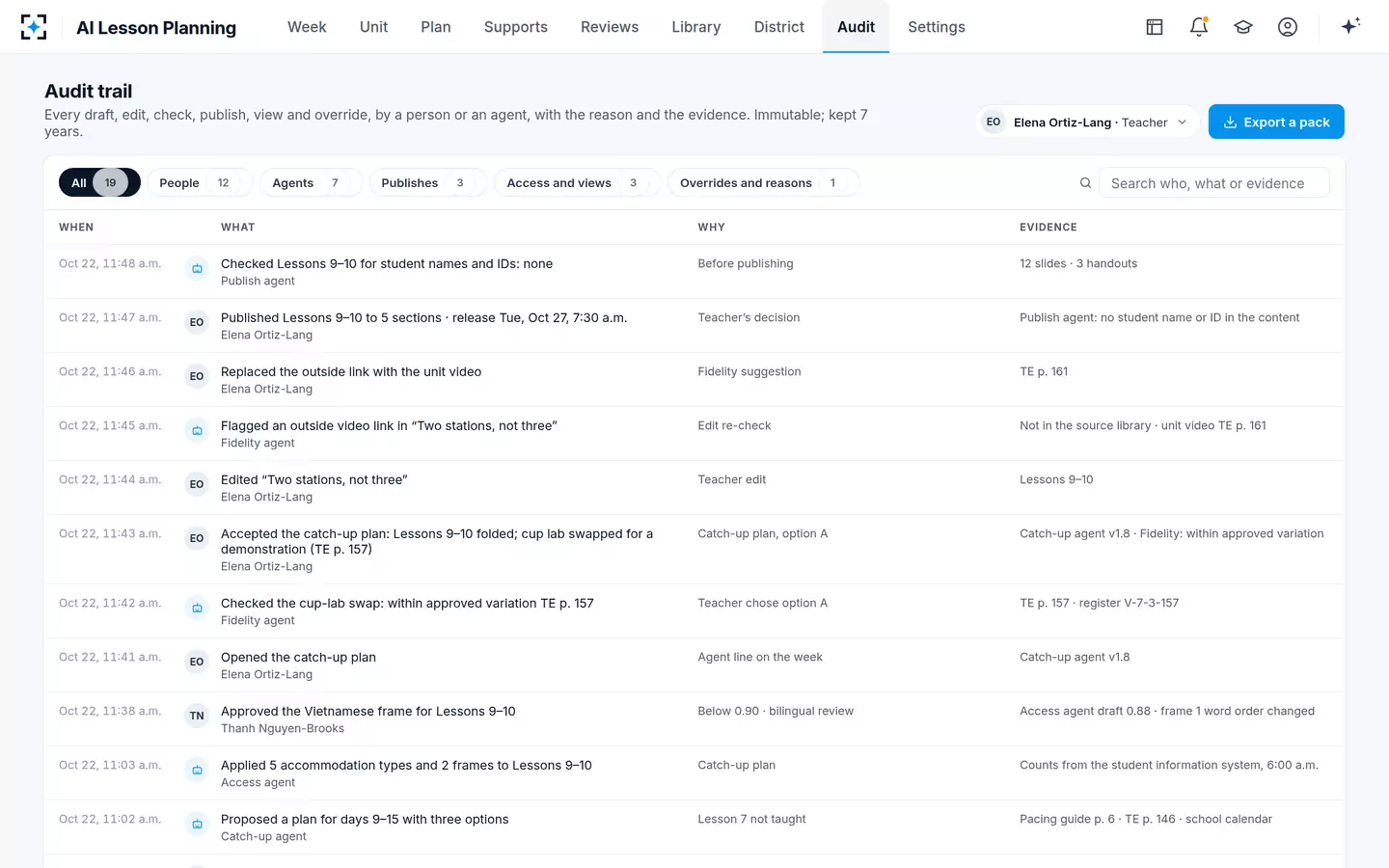 AI Lesson Planning — Every draft, edit, check and publish, with its reason