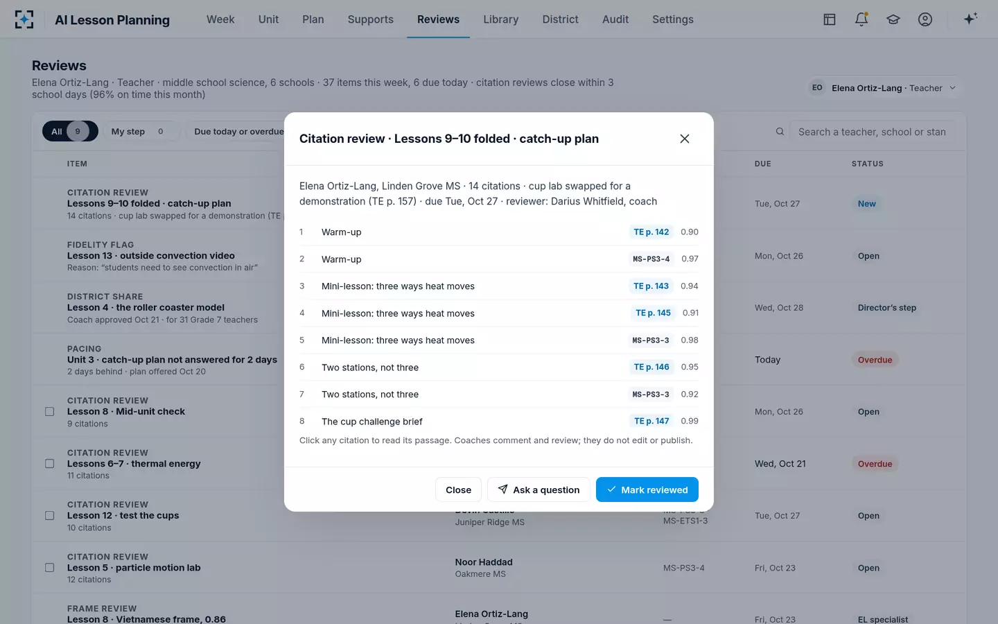 AI Lesson Planning — The coach reviews the citations, not the whole plan